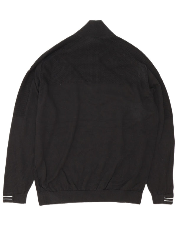 Hugo Boss Herre Zip Neck Jumper Sweater XL Sort Stribet Bomuld