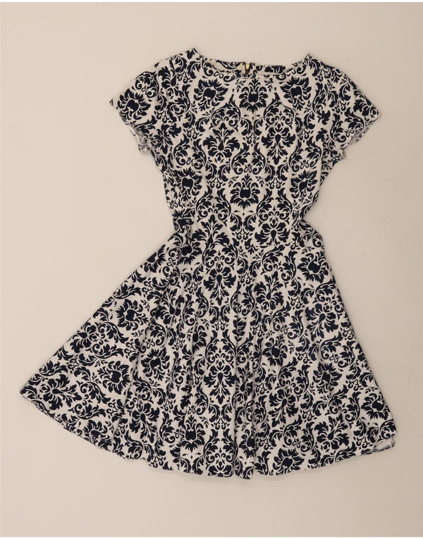 SKAB Kvinder A-Line Kjole UK 12 Medium White Paisley Cotton