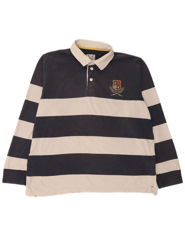 Besætningsbeklædning Langærmet rugby poloshirt til mænd 2XL marineblå stribet