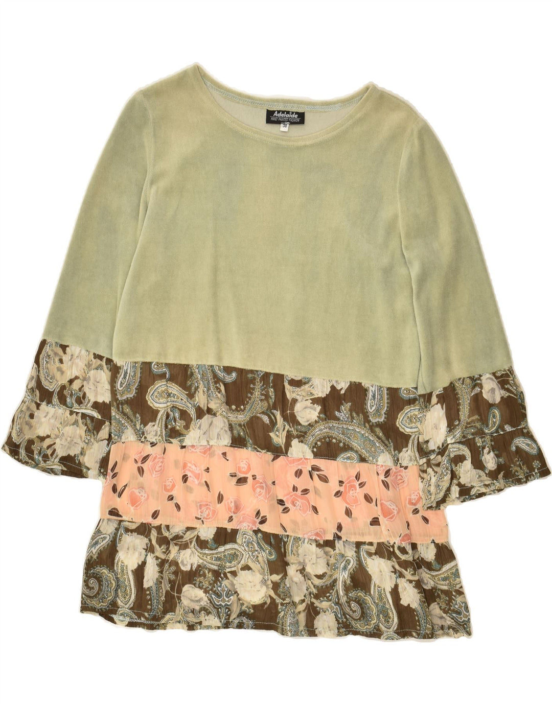 VINTAGE Womens Top 3/4 Sleeve EU 38 Medium Green Paisley | Vintage Vintage | Thrift | Second-Hand Vintage | Used Clothing | Messina Hembry 