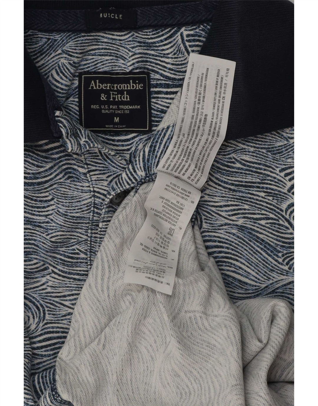Abercrombie & Fitch Herre Muscle Abstrakt mønster Polo Shirt Medium Blue