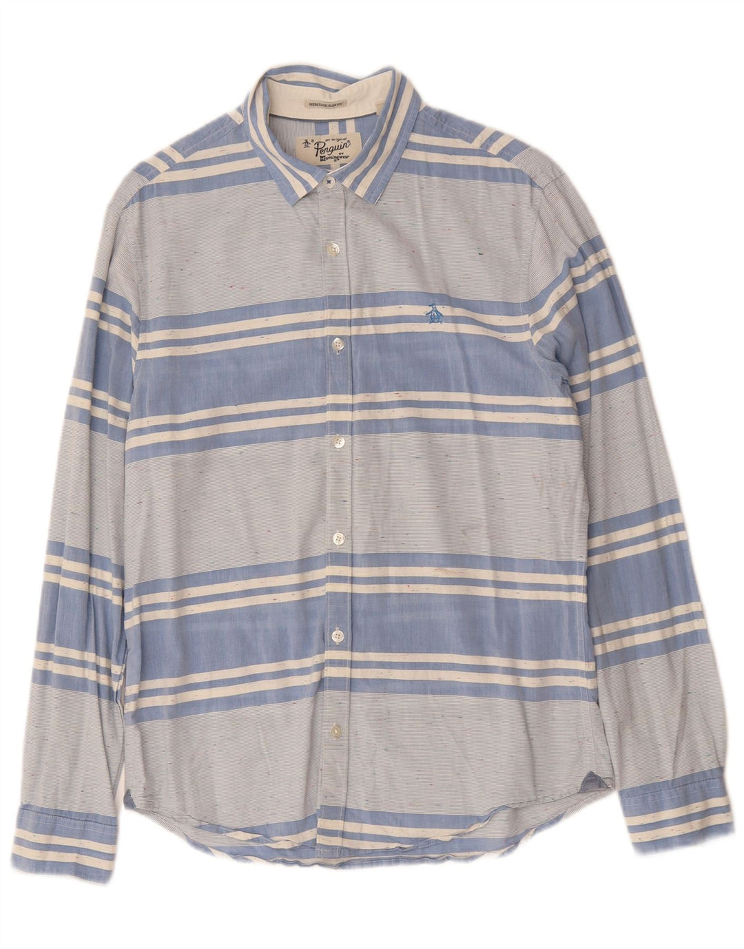 PENGUIN Heritage Slim Fit skjorte mellemblå stribet bomuld
