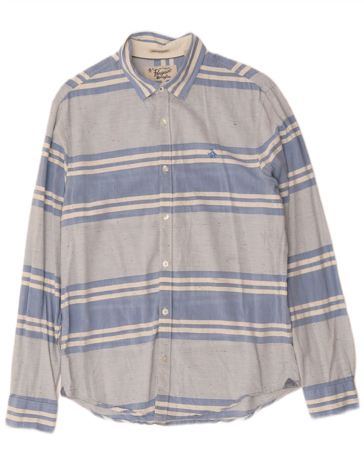 PENGUIN Heritage Slim Fit skjorte mellemblå stribet bomuld