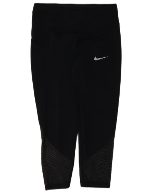 Nike Dame Dri Fit Leggings UK 8 Small Black Geometric Polyester