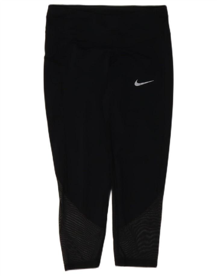 Nike Dame Dri Fit Leggings UK 8 Small Black Geometric Polyester