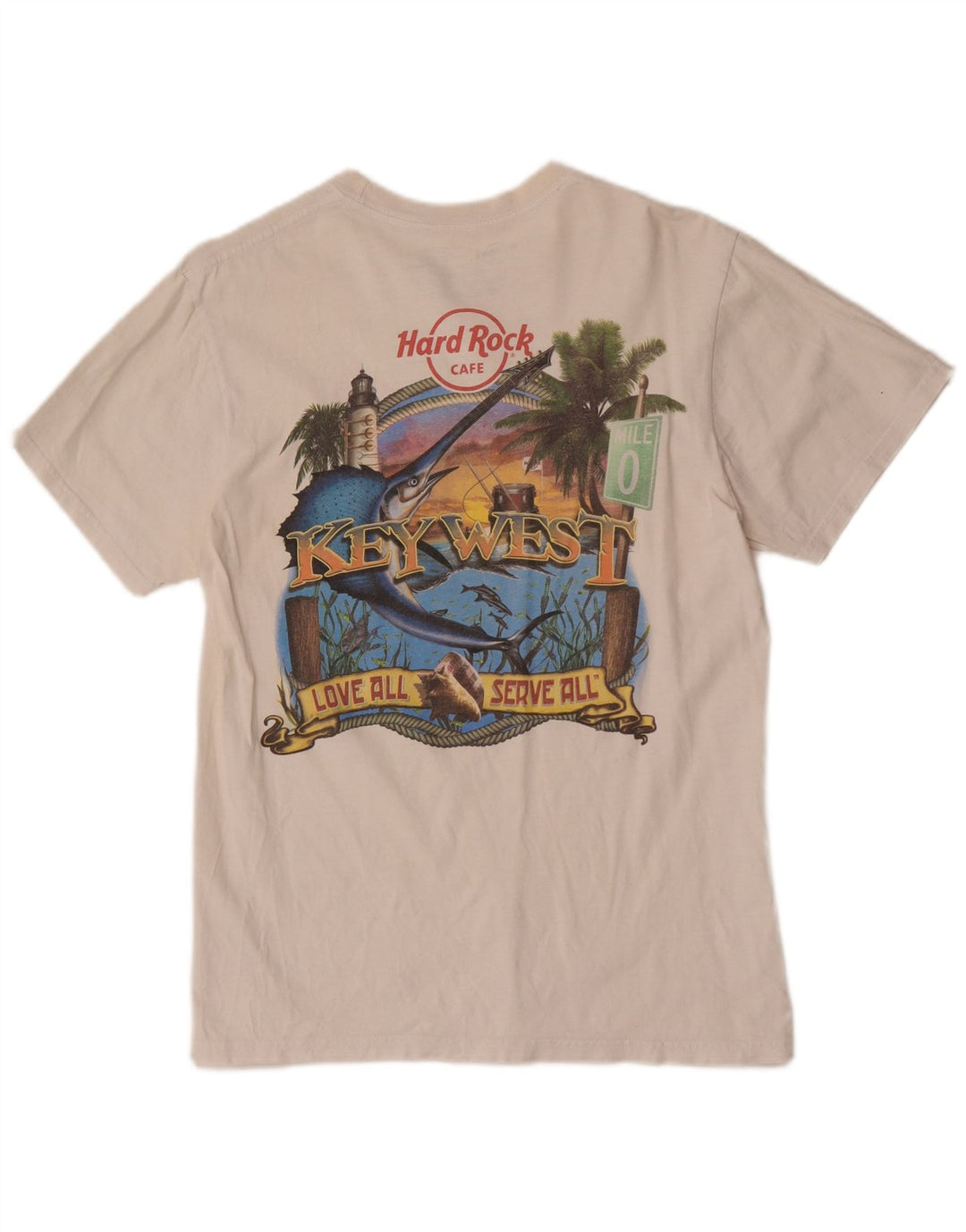 Hard Rock Cafe Herre Key West Grafisk T-Shirt Top Medium Hvid Bomuld