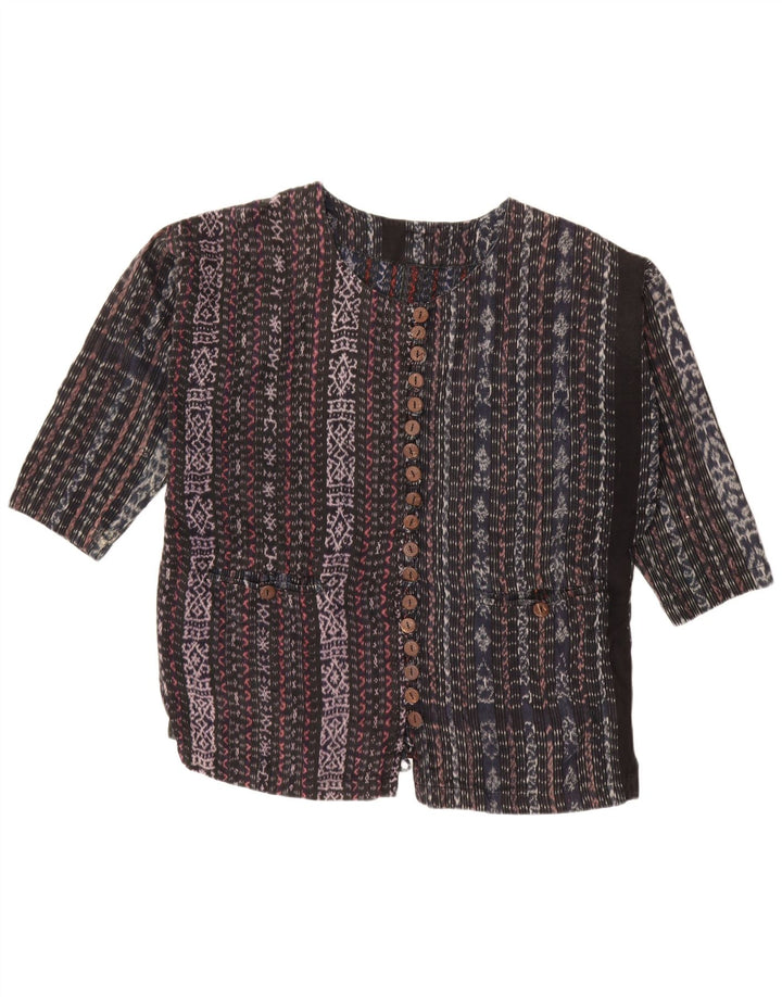 VINTAGE skjortebluse med 3/4 ærmer til kvinder UK 18 XL Sortstribet