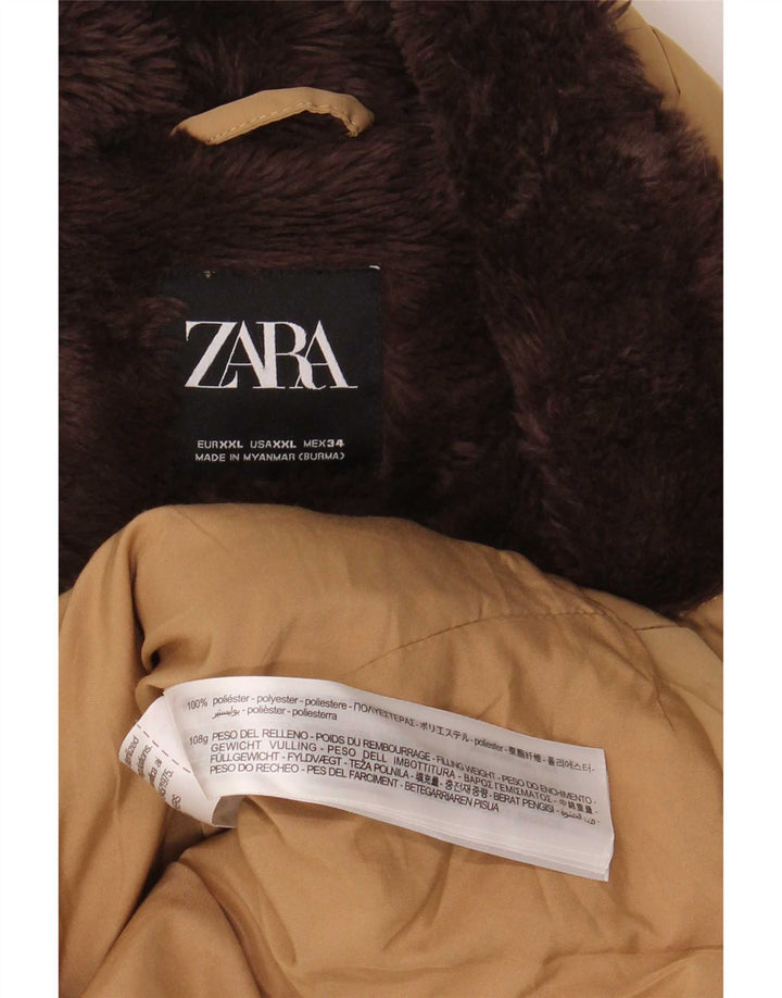 Zara Dame Sherpa Polstret Jakke UK 20 2XL Beige Polyester