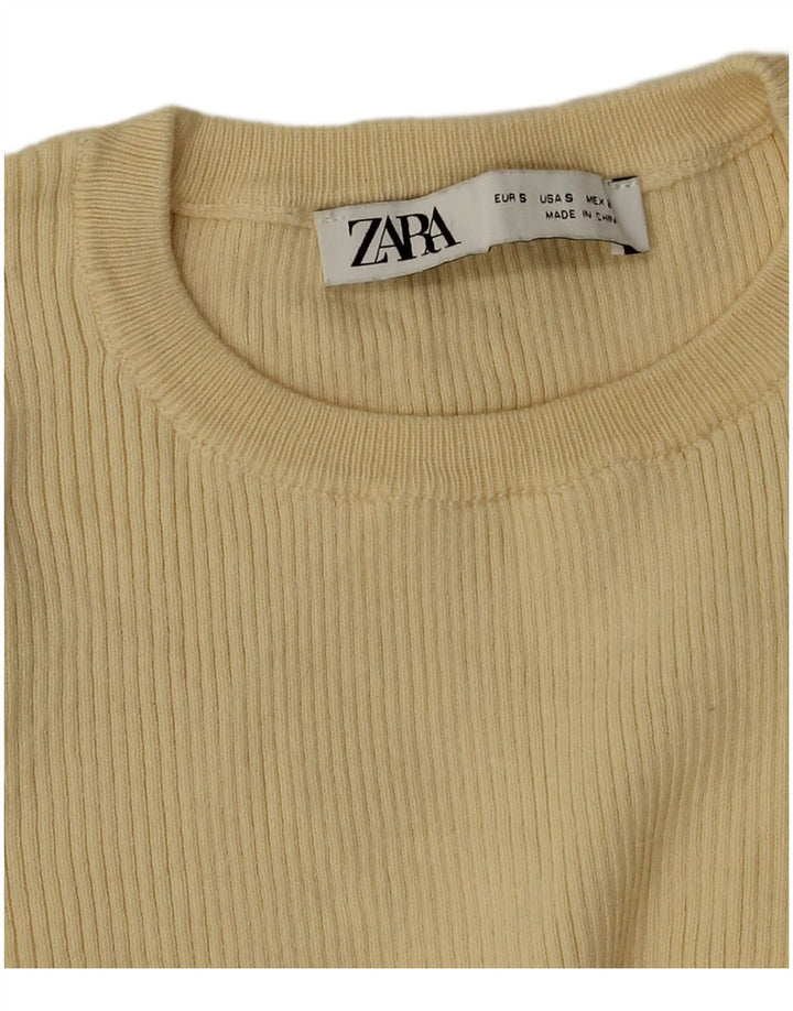 Zara Dame Crop Langærmet Bluse Top UK 8 Lille Gul