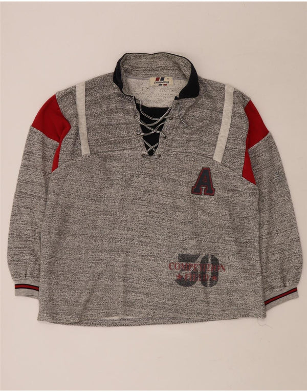 VINTAGE Herre grafisk V-hals sweater IT 50 Medium Grey Colourblock