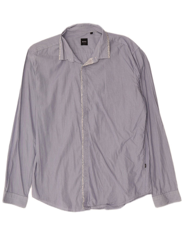 Hugo Boss Herre Slim Fit skjorte XL Blå nålestribet bomuld