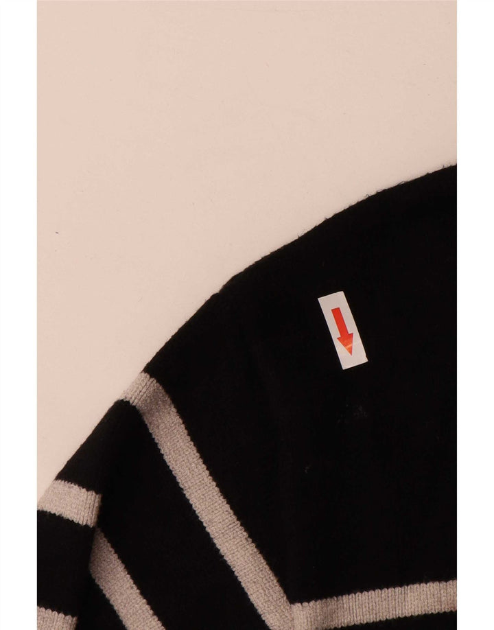 Zara Dame Zip Neck Jumper Sweater UK 14 Medium Sort Stribet Viscose