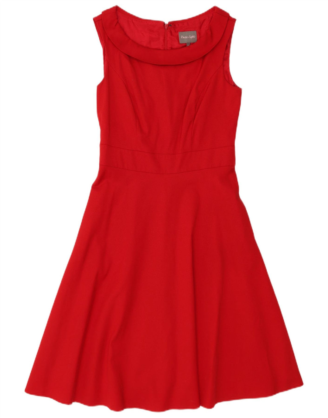 FASE otte Dame Ærmeløs A-line Kjole UK 10 Small Red Acetate
