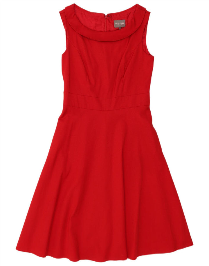 FASE otte Dame Ærmeløs A-line Kjole UK 10 Small Red Acetate
