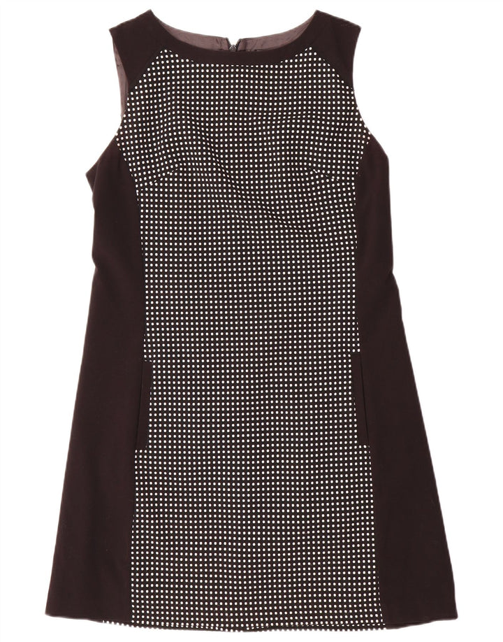Næste Dame Ærmeløs A-Line Kjole UK 12 Medium Sort Plettet Polyester