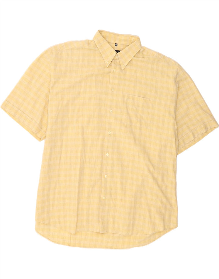 DANIEL HECHTER Mens Short Sleeve Shirt 2XL Yellow Striped Cotton Vintage Daniel Hechter and Second-Hand Daniel Hechter from Messina Hembry 