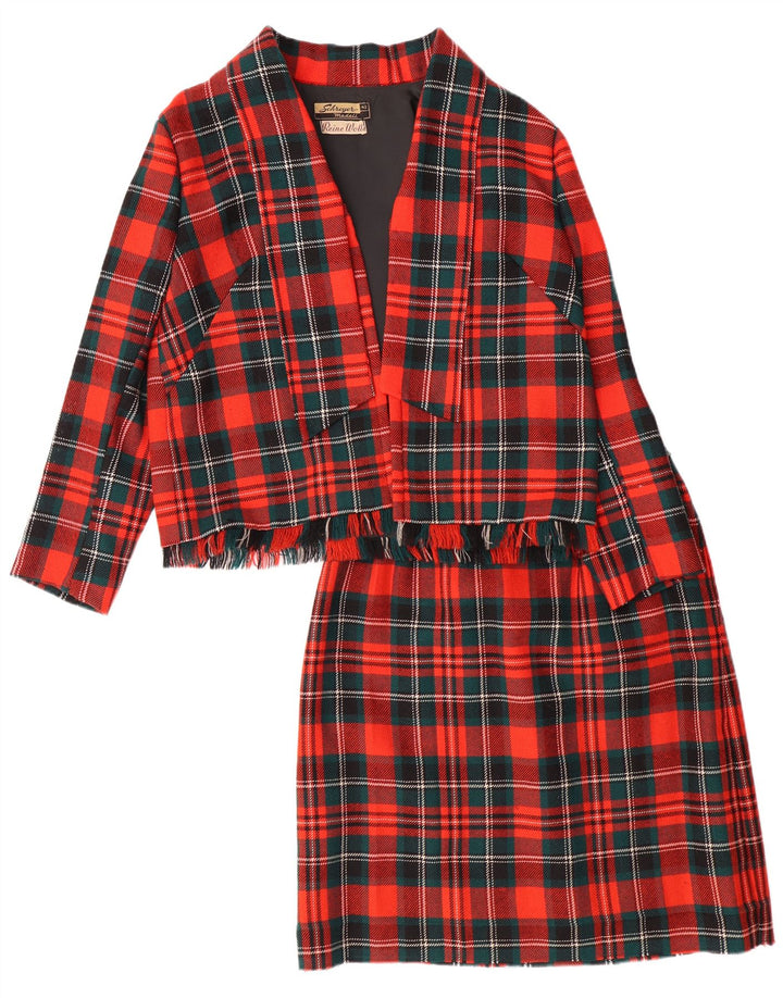 VINTAGE Dame 2-delt nederdel sæt EU 42 Large W28 L23 rød ternet uld