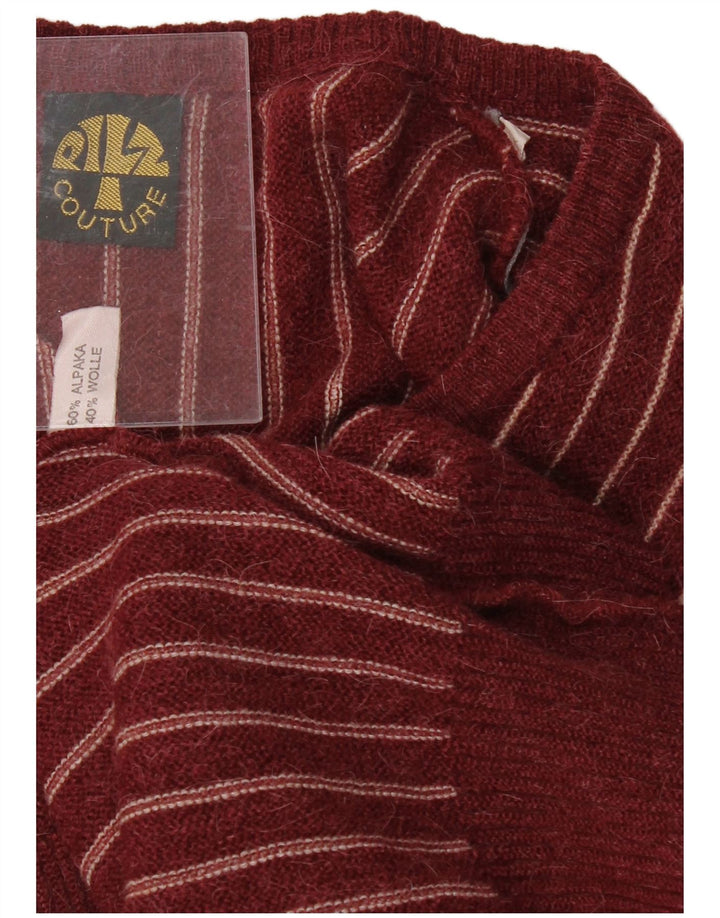 VINTAGE Mens V-Neck Jumper Sweater Large Red Striped Wool