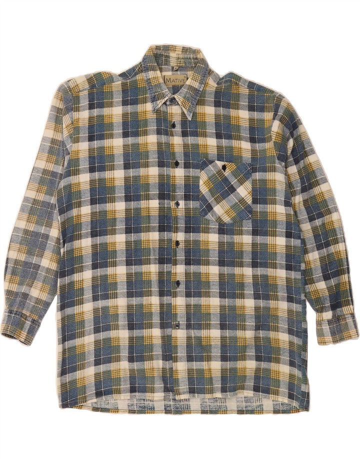 VINTAGE Mens Flannel Shirt Size 43/44 XL Blue Check Cotton Vintage Vintage and Second-Hand Vintage from Messina Hembry 
