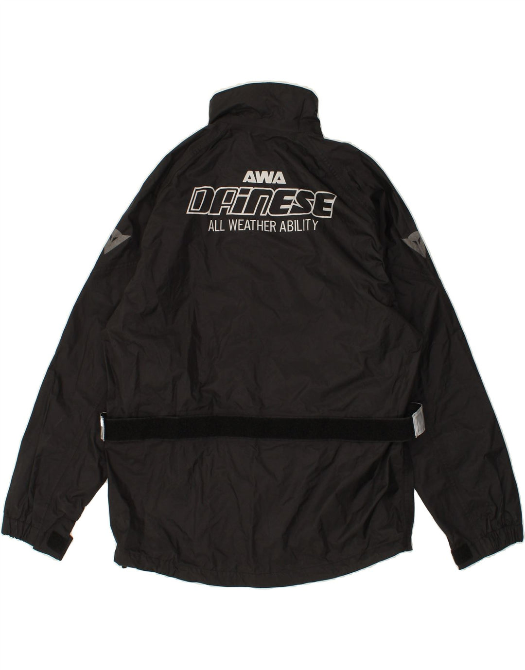 DAINESE Mens Graphic Rain Jacket UK 36 Small Black Nylon Vintage Dainese and Second-Hand Dainese from Messina Hembry 