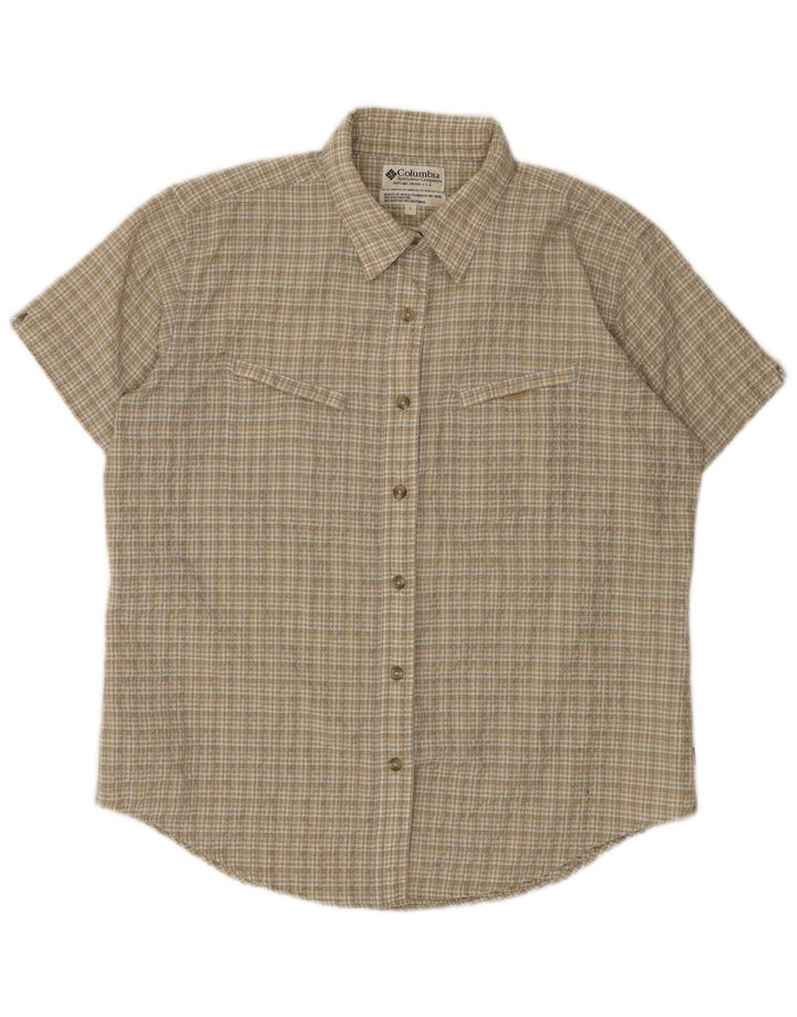 COLUMBIA Kortærmet skjorte til kvinder UK 16 Stor beige ternet polyester