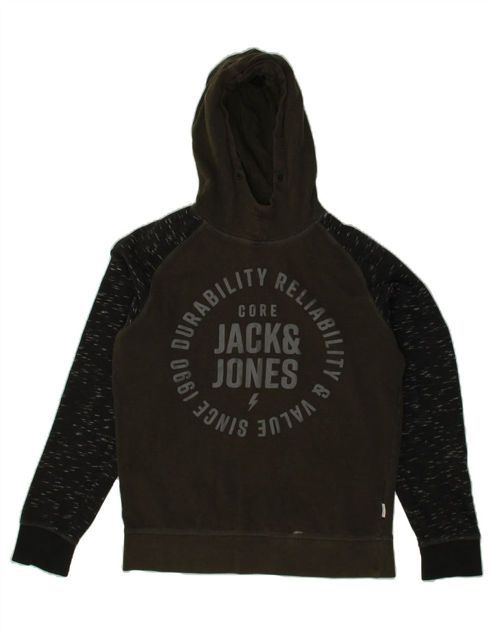 JACK & JONES Mens Core Graphic Hoodie Jumper Small Green Colourblock Vintage Jack & Jones and Second-Hand Jack & Jones from Messina Hembry 