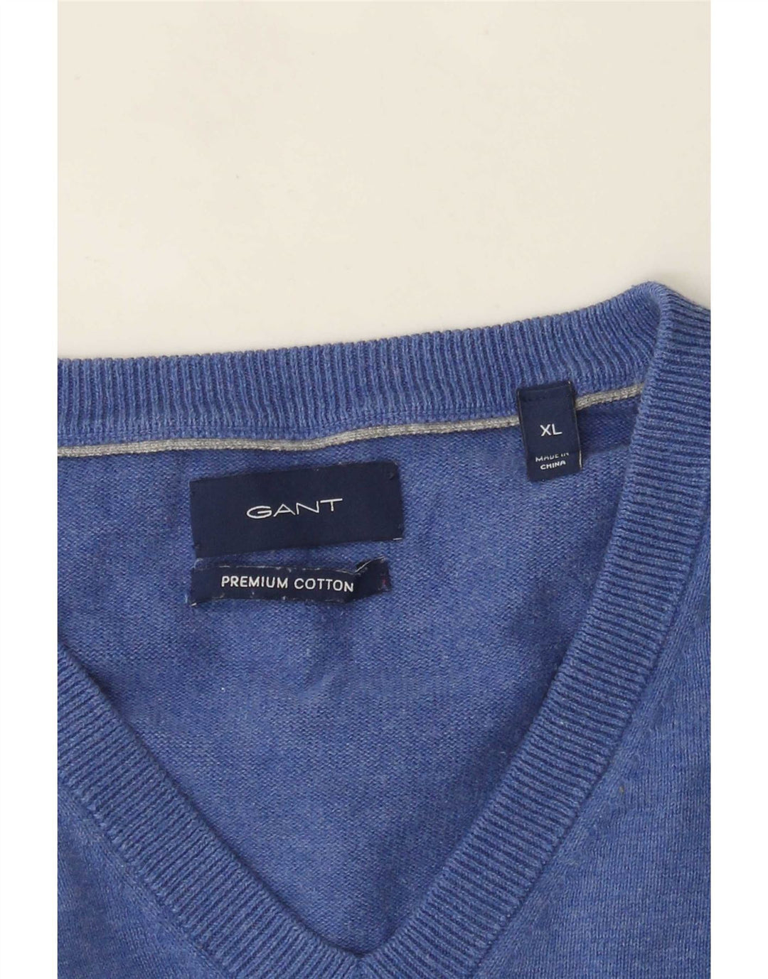 Gant Herre V-hals sweater XL Blå Bomuld