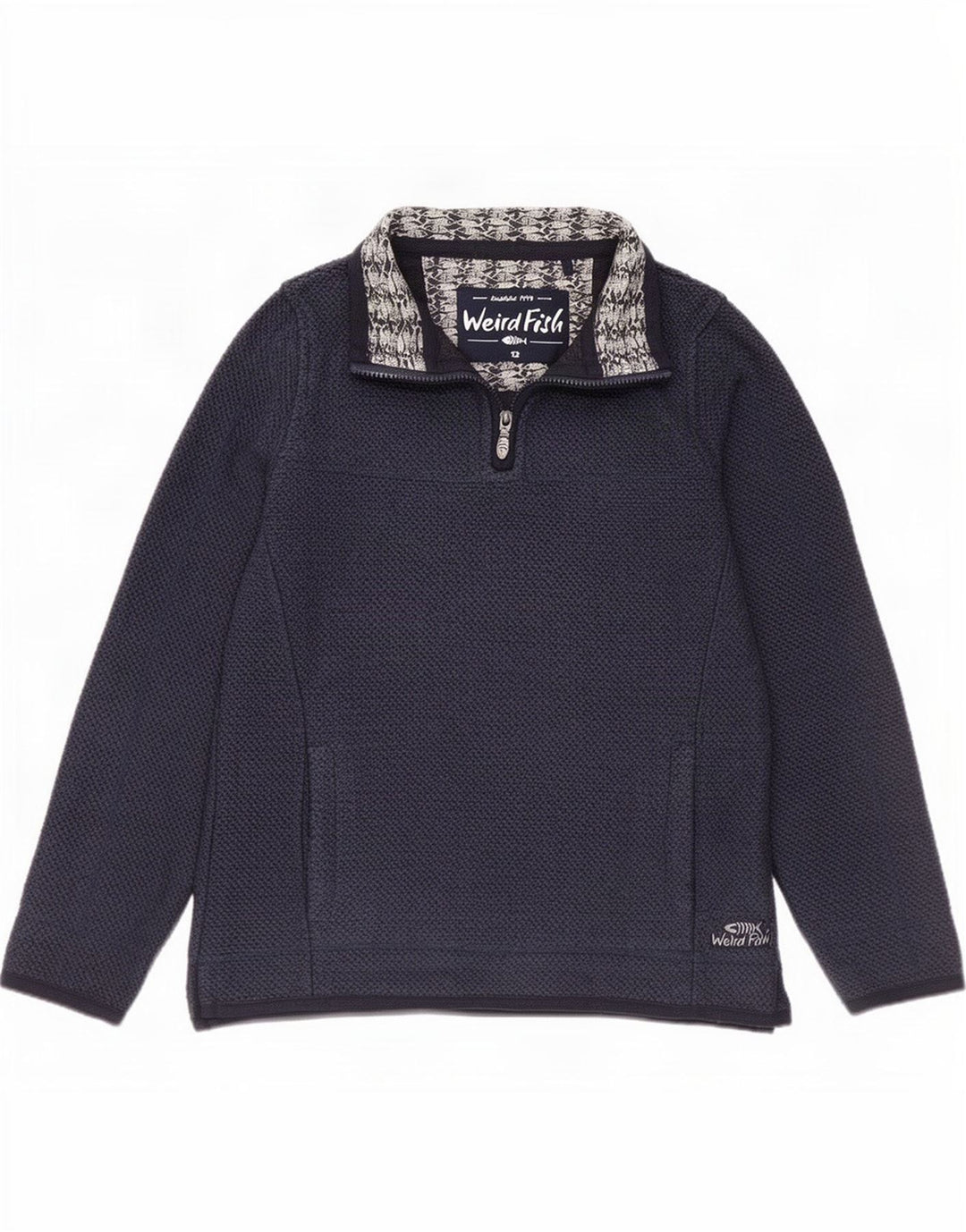 Weird Fish Dame Zip Neck Sweatshirt Jumper UK 12 Medium Navy Blue Bomuld