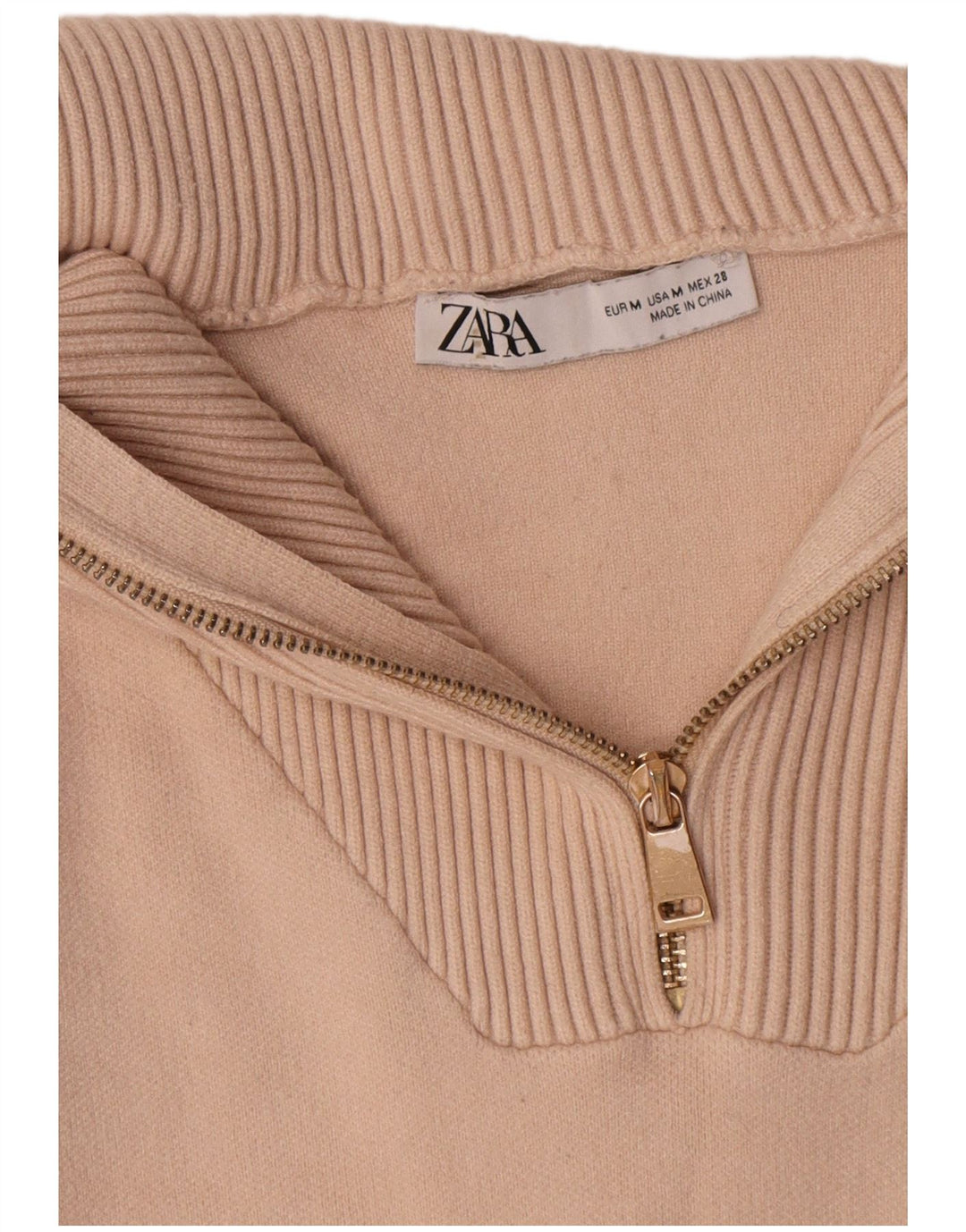 Zara Dame Oversized Zip Neck Jumper Sweater UK 14 Medium Beige Viscose