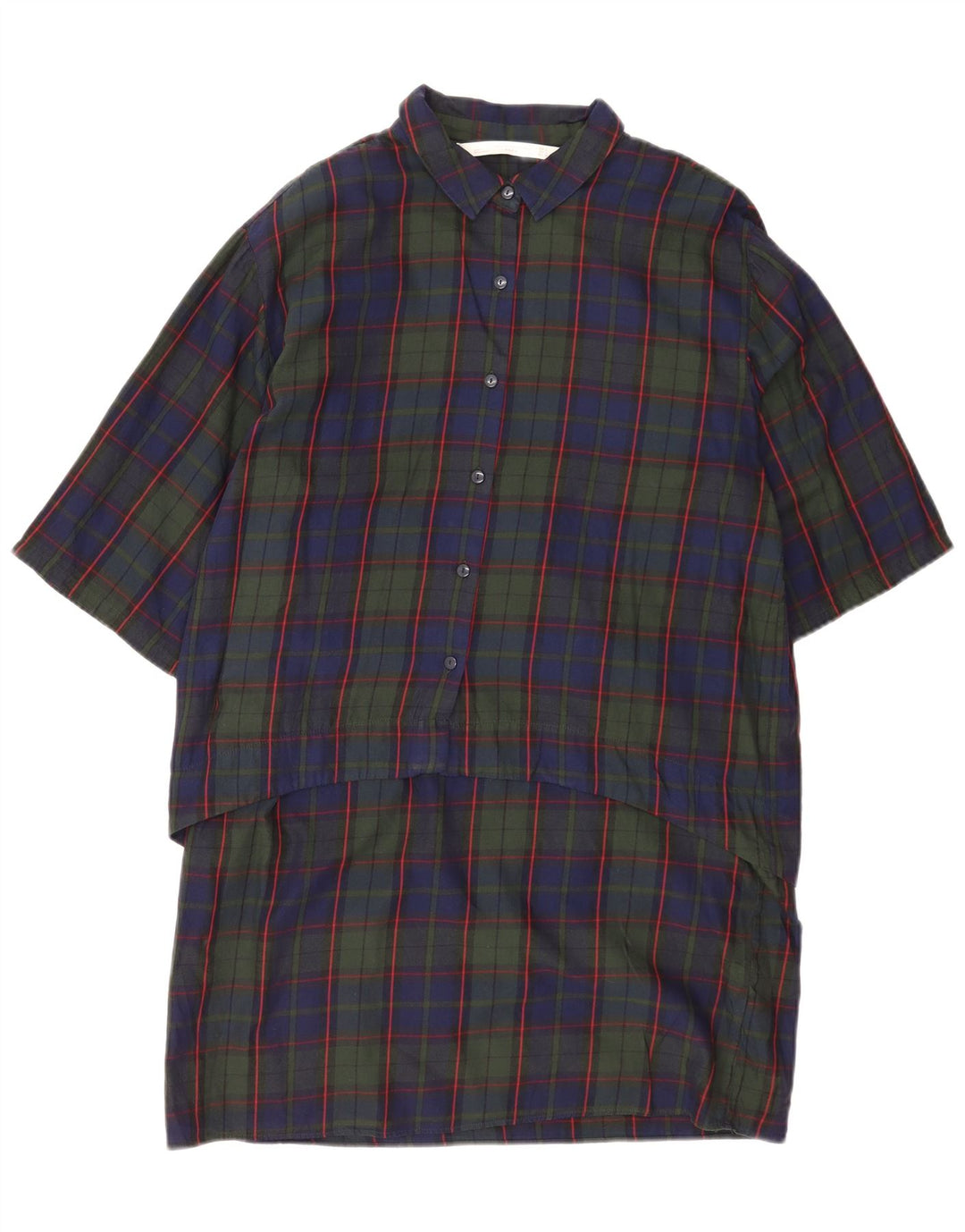 Zara Dame 3/4-ærmet Pullover Skjortekjole UK 16 Large Navy Blue Check