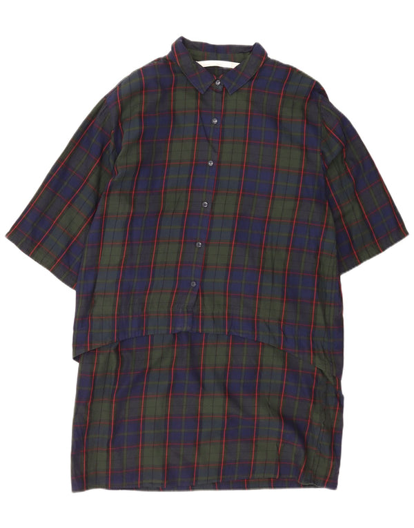 Zara Dame 3/4-ærmet Pullover Skjortekjole UK 16 Large Navy Blue Check