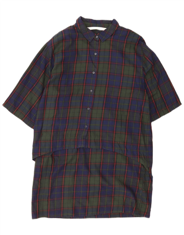 Zara Dame 3/4-ærmet Pullover Skjortekjole UK 16 Large Navy Blue Check