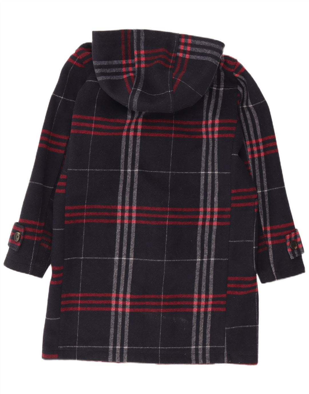 Zara Herre Hooded Duffle Coat UK 36 Small Navy Blue Check Polyester