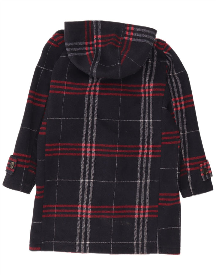 Zara Herre Hooded Duffle Coat UK 36 Small Navy Blue Check Polyester