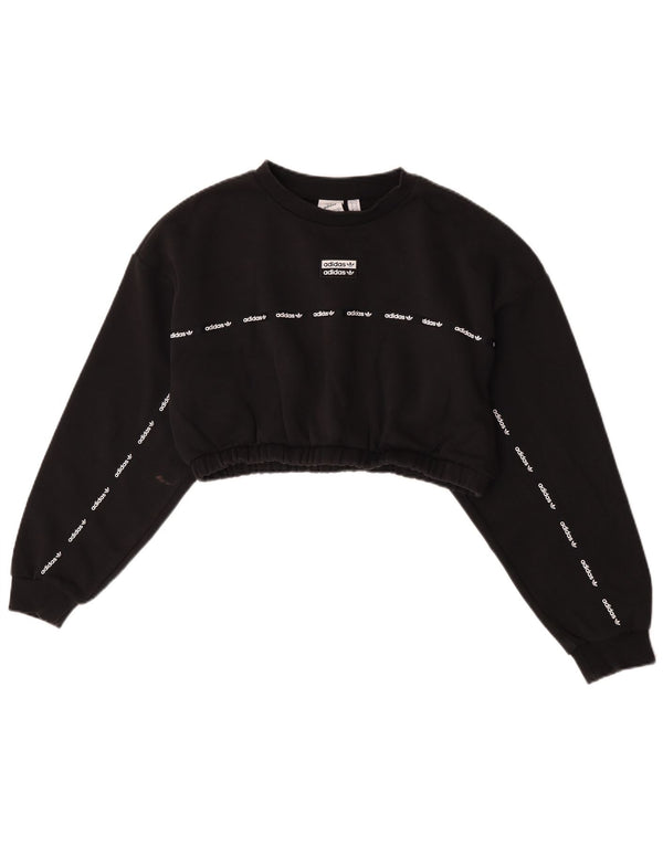 Adidas Womens Crop Graphic Sweatshirt Jumper UK 16 Large Black Bomuld