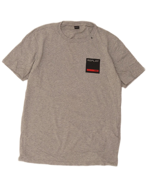 Replay Herre T-Shirt Top Stor Grå Flecked Bomuld