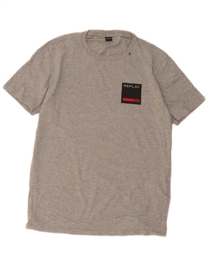 Replay Herre T-Shirt Top Stor Grå Flecked Bomuld