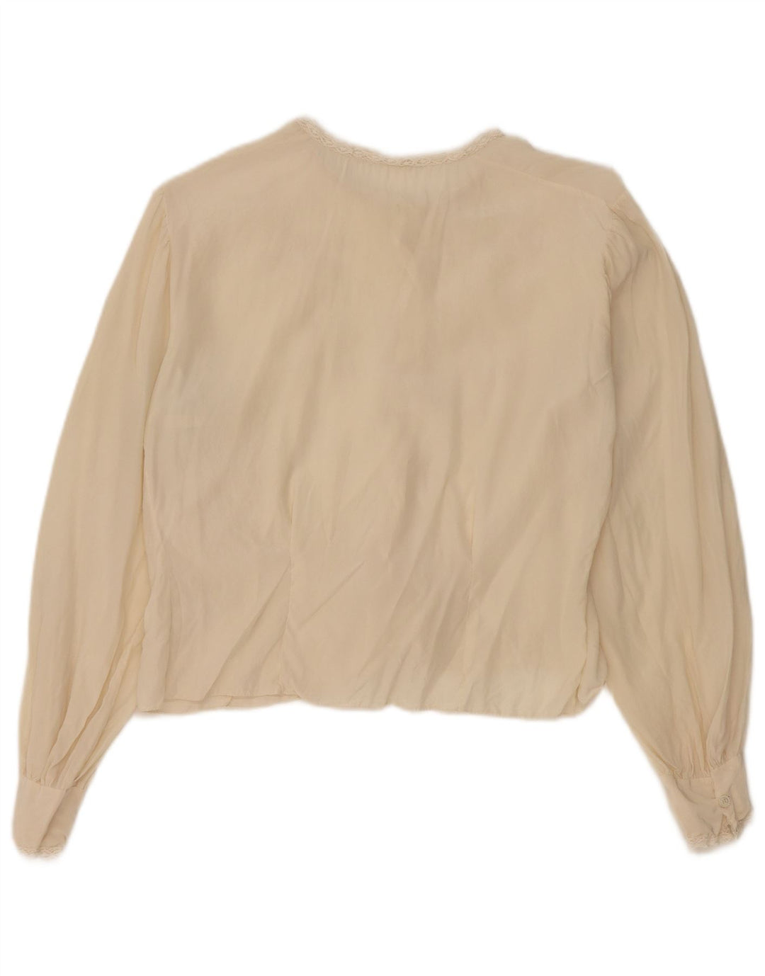 Vintage Dame Crop Shirt Bluse UK 12 Medium Beige