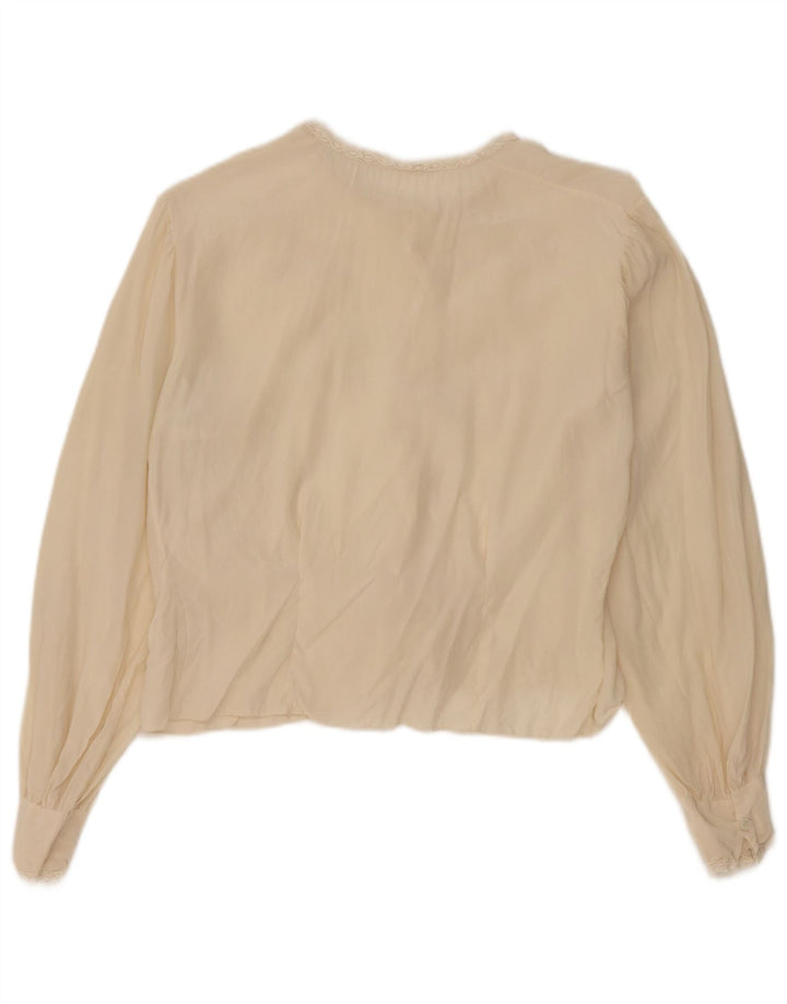 Vintage Dame Crop Shirt Bluse UK 12 Medium Beige