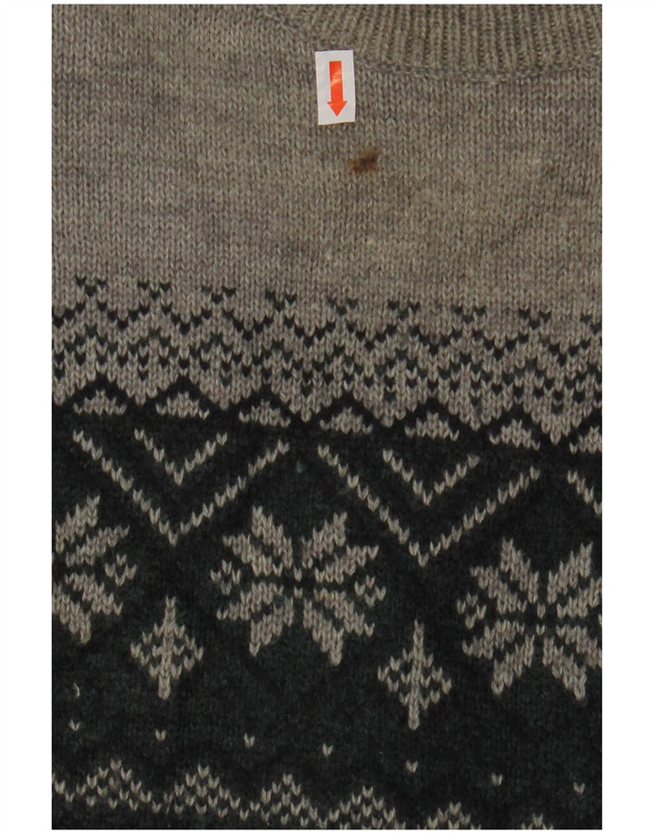 JAMES PRINGLE Herre Boat Neck Jumper Sweater Medium Grey Fair Isle Akryl