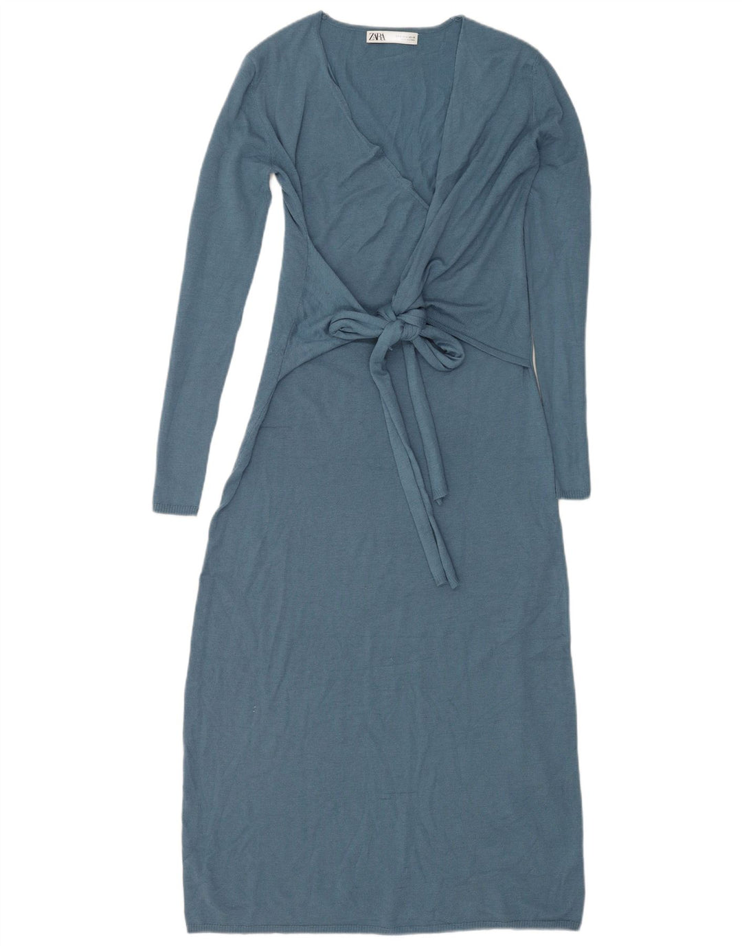 Zara Womens Front Tie Langærmet Jumper Dress UK 10 Small Blue Polyester
