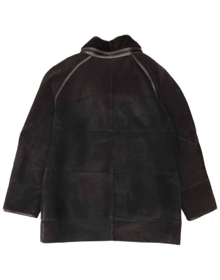 Vintage Dame Shearling Jacket UK 14/16 Large Black Læder