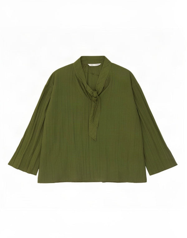 Zara Dame Langærmet Oversized Bluse Top UK 14 Medium Green Linen