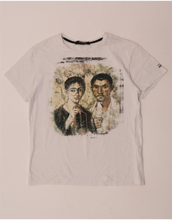 Trussardi Dame Grafisk T-Shirt Top UK 16 Stor Hvid Bomuld
