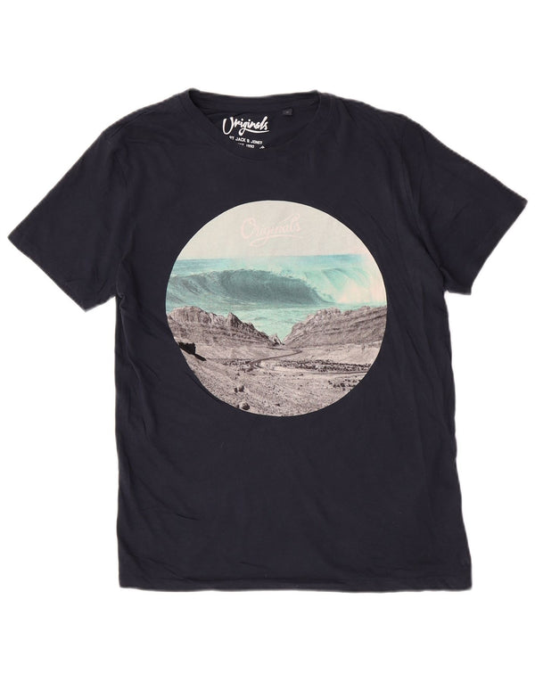 Jack & Jones Herre Regular Grafisk T-Shirt Top Medium Navy Blue Nature