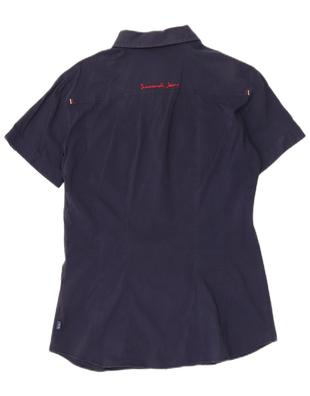 TRUSSARDI JEANS Kortærmet skjorte til kvinder UK 12 Mellem marineblå bomuld