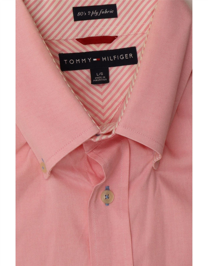 TOMMY HILFIGER Mens Short Sleeve Shirt Large Pink Cotton Vintage Tommy Hilfiger and Second-Hand Tommy Hilfiger from Messina Hembry 