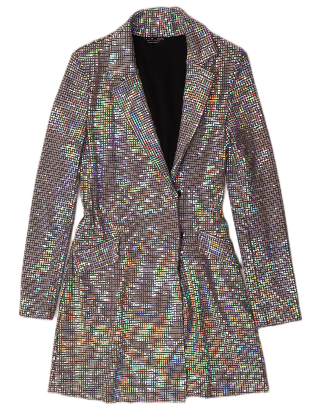 Bershka Dame Longline Blazer Jacket UK 12 Medium Flerfarvet polyamid