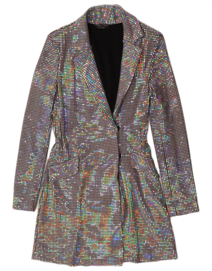 Bershka Dame Longline Blazer Jacket UK 12 Medium Flerfarvet polyamid