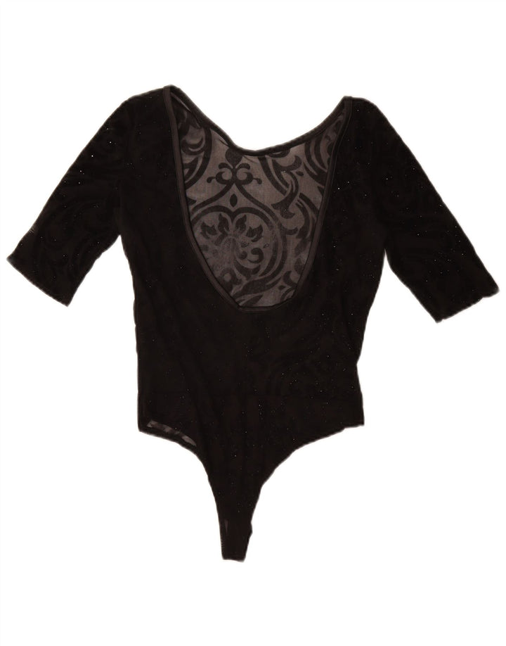 Vintage Dame Se Through Bodysuit UK 8 Small Black Flecked
